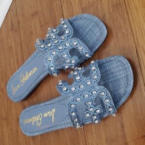 Sam Edelman Bay Jewel Light Blue Crystal/rhinestone Slide Sandals Size 9